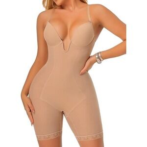 JOYSHAPER Shapewear Bodysuit with Bra Tummy Control Lace Trimmed Beige S